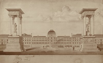 Plan for the monuments commemorating 14th July and 10th August, to be placed at Place du Carrousel by Jacques Delannoy