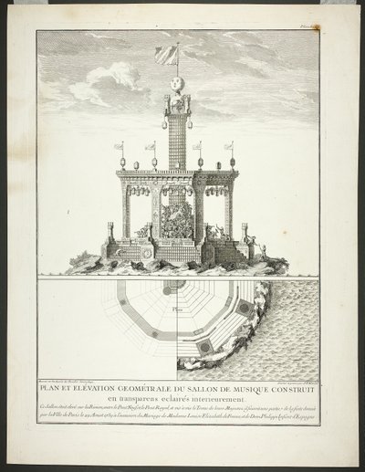 Plan and Elevation of a Music Room, plate three from Description des Festes Données par la Ville de Paris by Jacques François Blondel