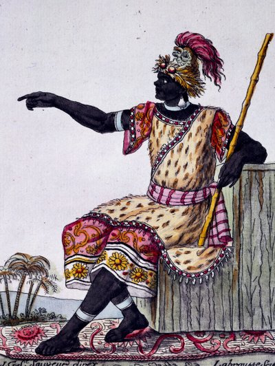 King of Loango, color engraving from drawing by Labrousse, from Encyclopedia of voyages by Jacques Grasset de Saint Sauveur
