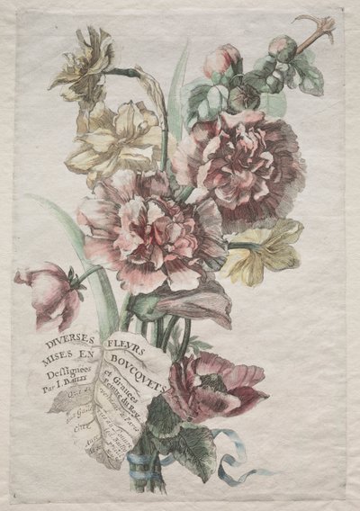 Various Flowers in Bouquets: No. 1 - Hollyhocks and Narcissus by Jacques I Bailly