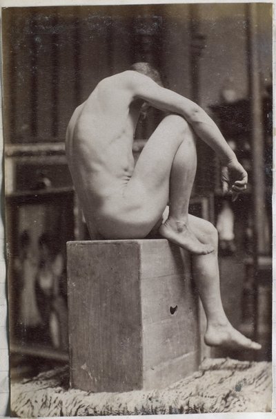 Study of a Male Nude Model, Sitting and Seen from the Side, in the Studio of Jacques de Lalaing by Jacques Lalaing (attributed to)
