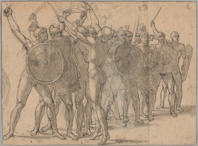 Nude Soldiers Gesticulating with Their Weapons (recto); Two Drapery Studies for the Figure of Tatius (verso) by Jacques Louis David