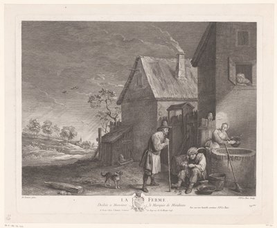 Two Men and a Woman at the Well by a Farm by Jacques Philippe Le Bas