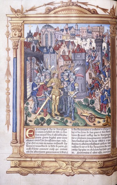 Illuminated manuscript depicting a king and his army before a city, 1503-04 by Jacques de Besancon