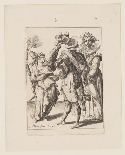 A Blindfolded Cupid Holding a Torch Before a Couple, from The Masquerades by Jacques de Gheyn II