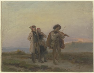 Evening Walk, Violinist and Peasant Couple in the Fields by Jakob Becker