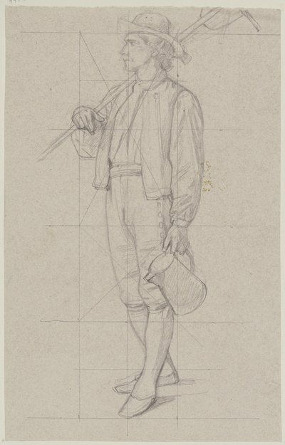 Walking Farmer with Shouldered Rake and a Can in the Left Hand by Jakob Becker