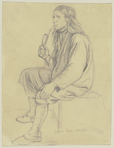 Seated Peasant Smoking a Pipe by Jakob Becker