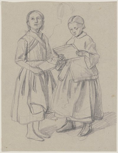 Two Girls Singing from Sheet Music by Jakob Becker