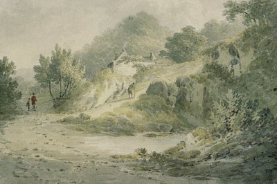 View near Halifax. A pathway with cottage on a slope by James Bourne