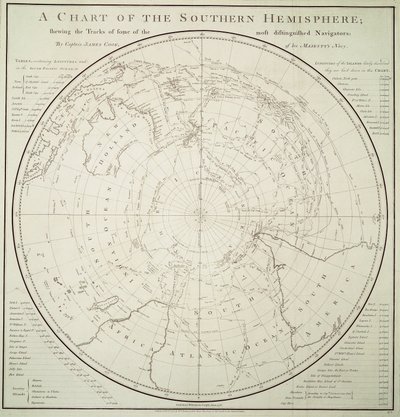Chart of the Southern Hemisphere Showing Pre-Cook Journeys and Discoveries by James Cook