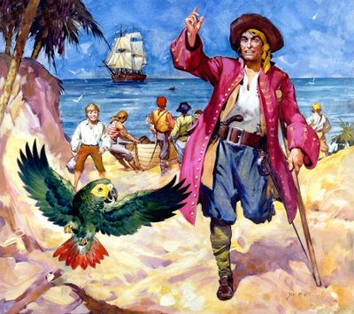 Long John Silver and his Parrot by James Edwin McConnell