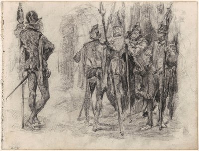 Sketches of Characters and Five Spanish Soldiers with Lances by James Ensor