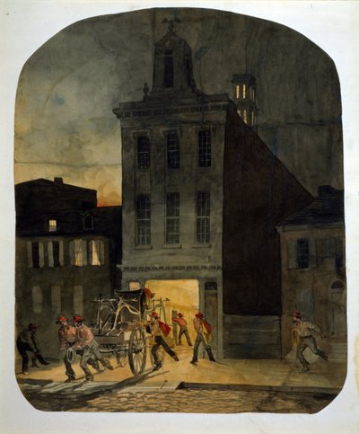Philadelphia Fire Brigade Leaves the Barracks to Go to the Scene of a Fire (Watercolour by James Fuller Queen, 1857) by James Fuller Queen