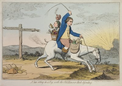 A Sun Setting in the Fog, with the Old Hanover Hack Defending, Published by J. Williams by James Gillray