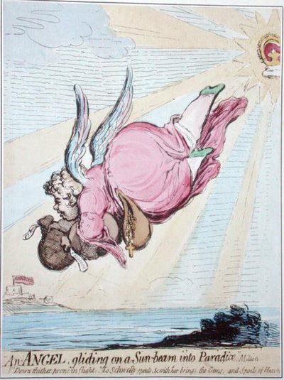 An Angel gliding on a Sun-beam into Paradise by James Gillray