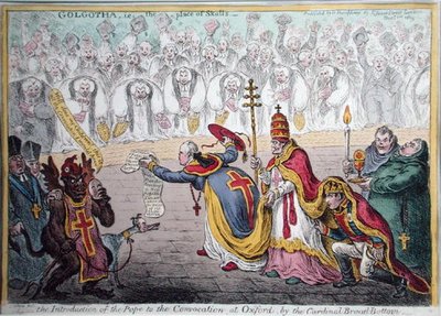 The Introduction of the Pope to the Convocation at Oxford by the cardinal Broad-Bottom, published by Hannah Humphrey in 1809 by James Gillray