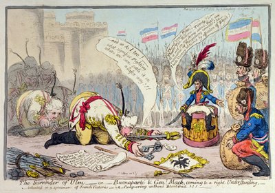 The Surrender of Ulm, or Buonaparte and General Mack coming to a right Understanding, published by Hannah Humphrey in 1805 by James Gillray