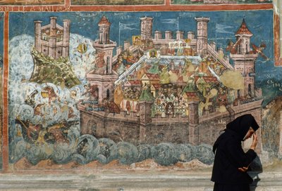 A fresco depicts the day Constantinople fell to the Ottomans. Bucovina, Romania by James L Stanfield