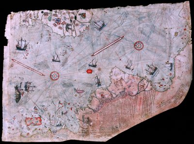 The map of Piri Reis Haritasi completed in 1513. TOPKAPI PALACE MUSEUM, ISTANBUL, TURKEY. by James L Stanfield