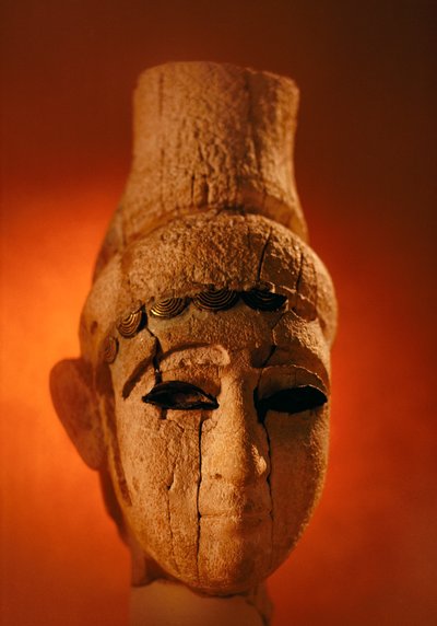 This Ugaritic sculpture portrait head but gender and class remain unknown. Damascus, Syria. by James L Stanfield