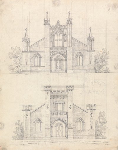 Preparatory drawing for Designs 12 and 13, Plate 10 of A Collection of Designs for Rural Retreats by James Malton
