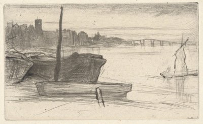 Chelsea Bridge and Church, from the Thames Set (A Series of Sixteen Etchings of Scenes on the Thames and Other Subjects) by James McNeill Whistler