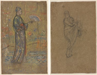 Japanese Woman Painting a Fan (recto); Standing Woman Holding Up Her Dress (verso) by James McNeill Whistler