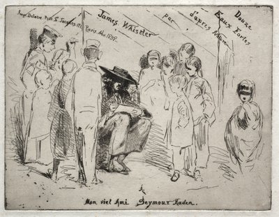 Twelve Etchings from Nature: Title Page - Delauney Sketching by James McNeill Whistler
