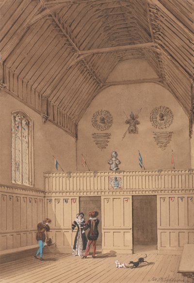 Raftered Hall with Figures in 16th Century Dress by James Pattison Cockburn