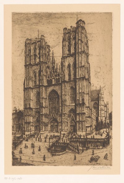 Cathedral of St. Michael and St. Gudula in Brussels by Jan Antonius van Schooten (signed by artist)