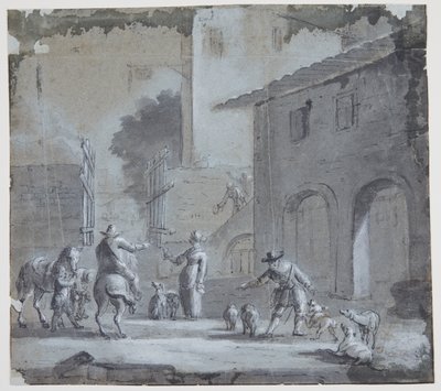 City Scene with an Open Gate, Figures, and Animals by Jan Asselijn