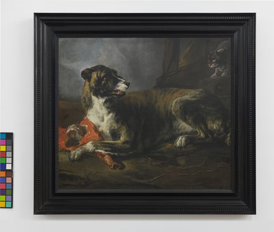 A Boar Hound with a Joint of Meat Near an Enraged Cat, c.1647-55 by Jan Baptist Weenix