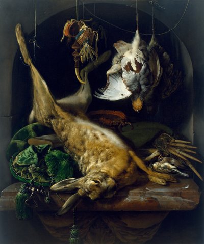 Still Life with a Dead Hare, Partridges and Other Birds in a Niche by Jan Baptist Weenix
