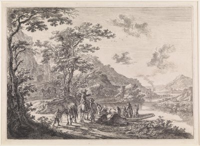 Landscape with Waiting Travelers and Ferry at the Bank of the Tiber by Jan Both