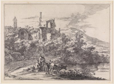 Two cows by the water near Tivoli by Jan Both