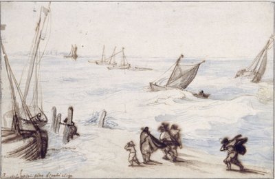 Beach with Sailboats and Stormy Sea by Jan Brueghel the Elder