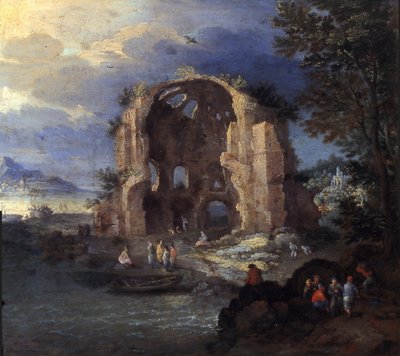 Coastal Landscape with Fishermen and Ruins of the Temple of Minerva Medica by Jan Brueghel the Elder