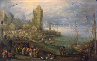 Fish Market near a Harbor by Jan Brueghel the Elder
