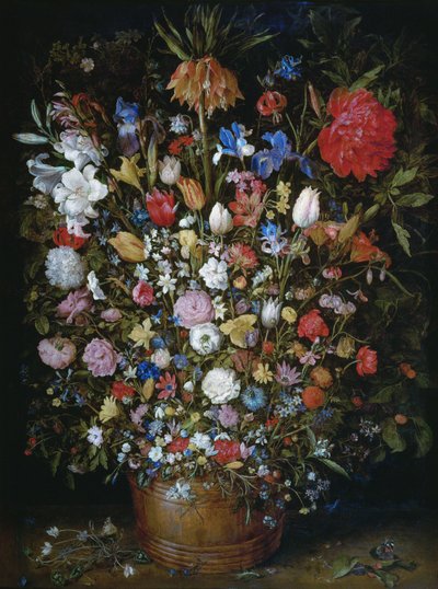 Flowers in a Wooden Vessel by Jan Brueghel the Elder