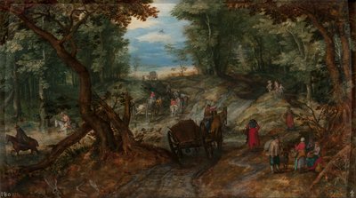 Forest with Carts Crossing a Stream and Riders by Jan Brueghel the Elder
