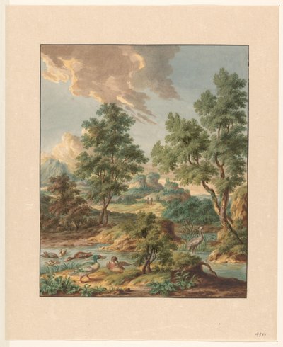 Landscape with Waterfowl in a Pool by Jan Hendrik Troost van Groenendoelen