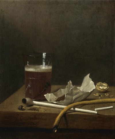 Still Life with a Glass of Beer, a Pipe, Tobacco and Other Requisites of Smoking by Jan III van de Velde