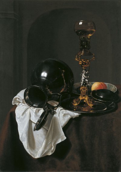 Still Life with Glass of Wine and Pewter Jug by Jan Jansz. Treck