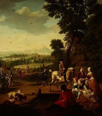 An Elegant Hawking Party Resting in a Park by Jan Josef the Younger Horemans