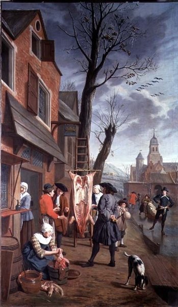 Outside the Butcher (One of a Series of Four) by Jan Josef the Younger Horemans