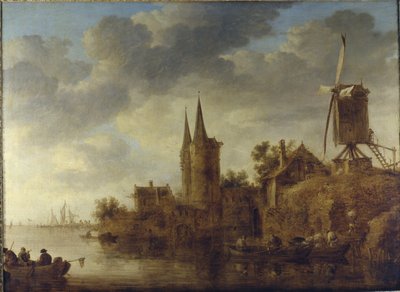 A river landscape with a capriccio of the Oostport, Delft, c.1644 by Jan Josephsz van Goyen