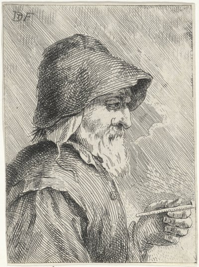 Old Man with Beard and Pipe in Hand by Jan Lauwryn Krafft (I) (attributed to)