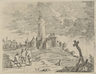 Landscape with Castle and Three Men by Jan Lauwryn Krafft (I) (possibly)