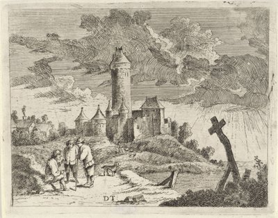 Landscape with Castle and Three Men by Jan Lauwryn Krafft (I) (possibly)